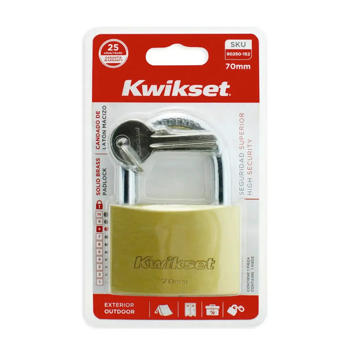 Ổ khoá treo đồng, càng bấm Kwikset, kèm 3 chìa vặn, càng khoá bằng thép cường lực chống cưa cắt