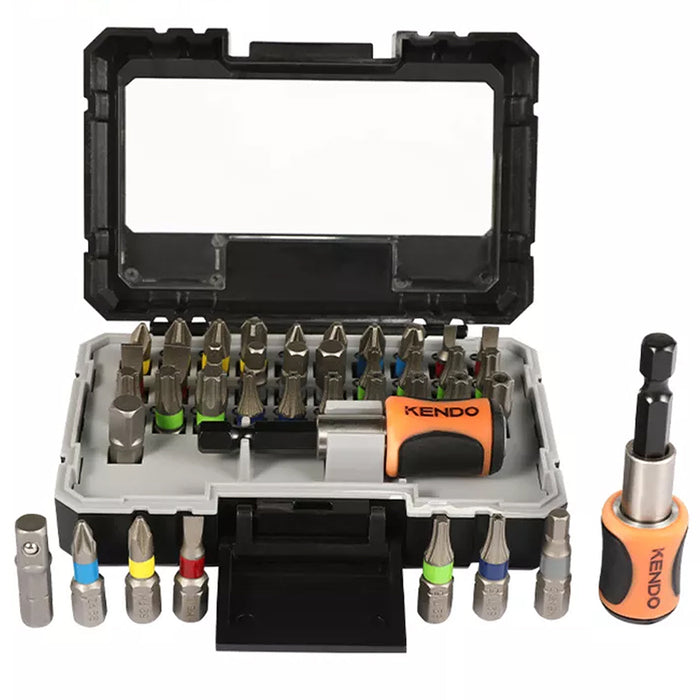 Bộ mũi vít nhiều màu kèm đầu nối bằng thép S2 32 chi tiết Kendo 32203235