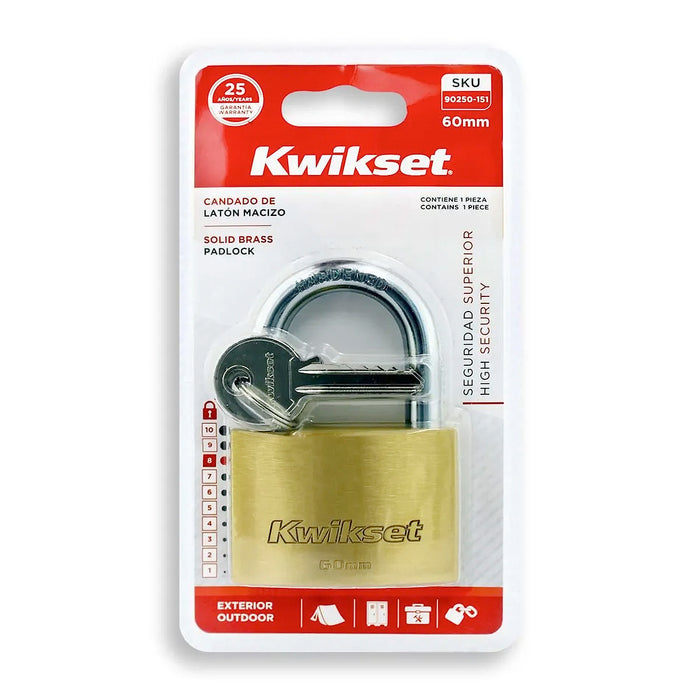 Ổ khoá treo đồng, càng bấm Kwikset, kèm 3 chìa vặn, càng khoá bằng thép cường lực chống cưa cắt