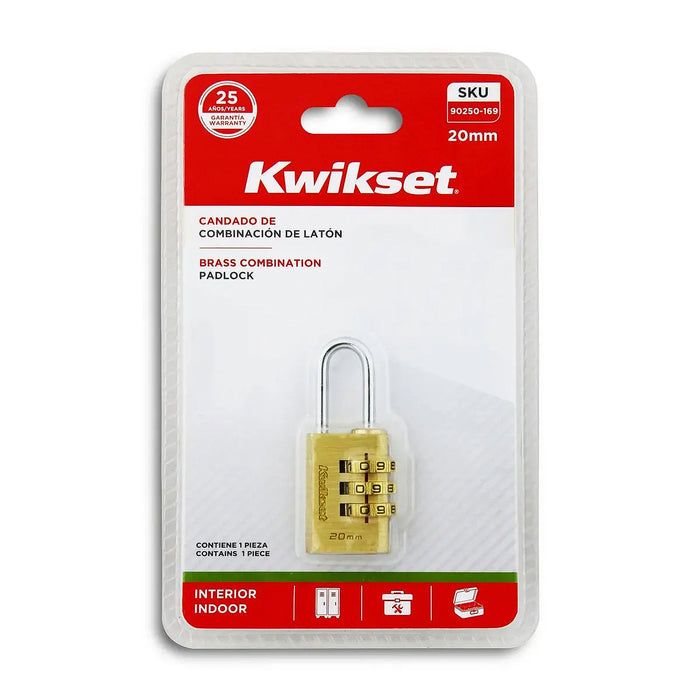 Ổ khoá số mini 20mm Kwikset 90250-169, 3 cọc số, thân khoá bằng đồng thau.