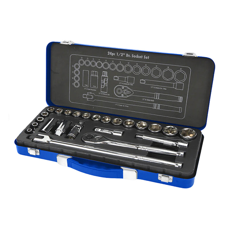Bộ cần xiết bu lông và đầu tuýp 24 chi tiết, đầu cốt 1/2 inch Dr. Socket Workpro WP202564, vật liệu thép CR-V