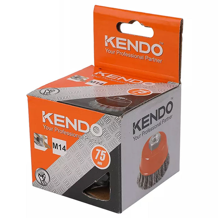 Chổi cước sợi thép xoắn hình chén cốt M14 Kendo, kích thước từ 65mm - 75mm