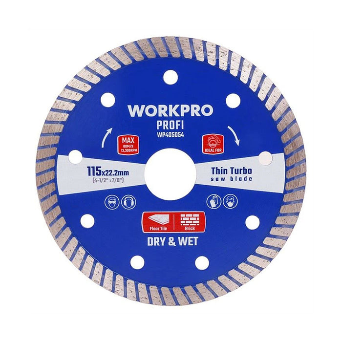 Lưỡi cắt gạch kim cương thân mỏng Workpro, cắt khô và ướt, Turbo