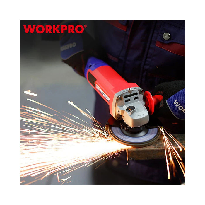 Máy mài góc 100mm Workpro WP472031, công suất 750W, thân máy dài, công tắc bóp