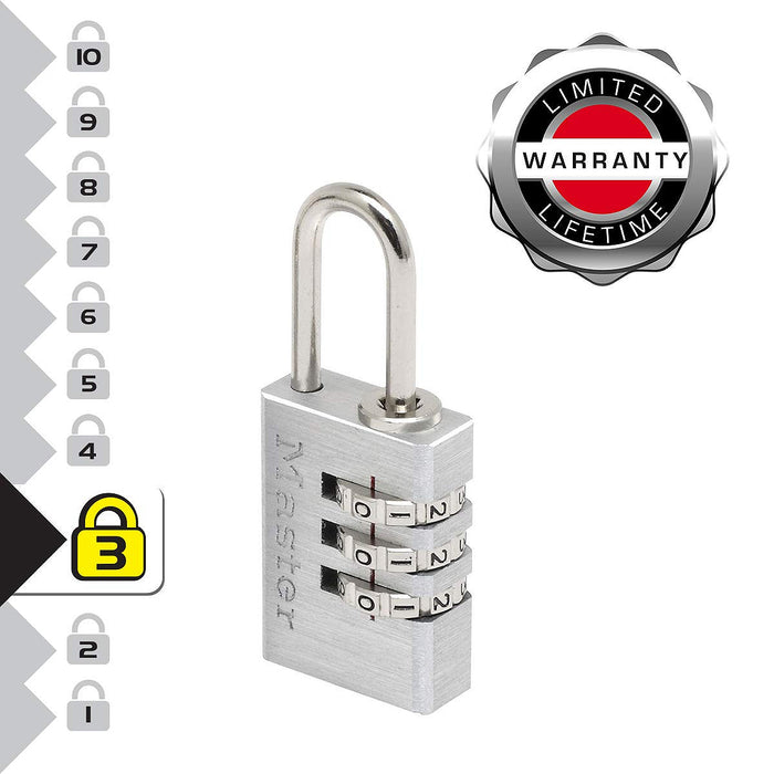 Ổ khóa số mini Master Lock 7620EURD, thân khóa bằng nhôm nguyên khối 20mm, 3 cọc số