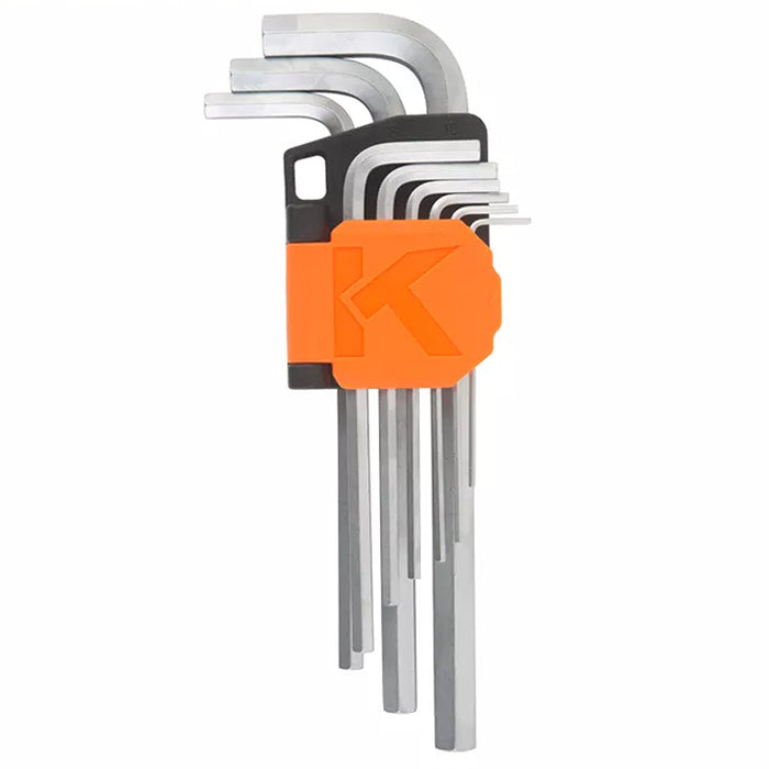 Bộ lục giác đầu thẳng chữ L 9 chi tiết Kendo thân tiêu chuẩn - siêu dài, kích thước từ 1.5mm - 10mm, vật liệu thép Cr-V