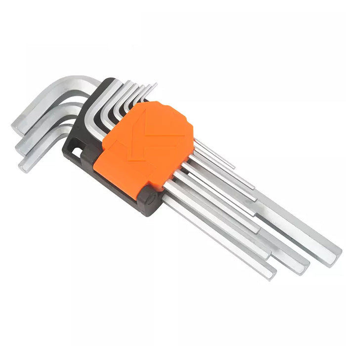 Bộ lục giác đầu thẳng chữ L 9 chi tiết Kendo thân tiêu chuẩn - siêu dài, kích thước từ 1.5mm - 10mm, vật liệu thép Cr-V