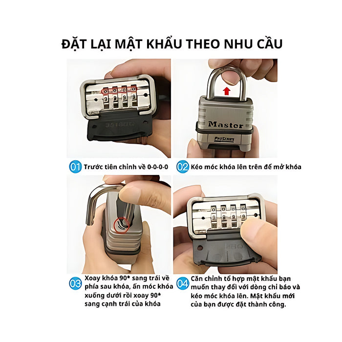 Ổ khóa số Master Lock 1175D cao cấp , thân khóa bằng đồng thau nguyên khối chất lượng cao, 4 cọc số