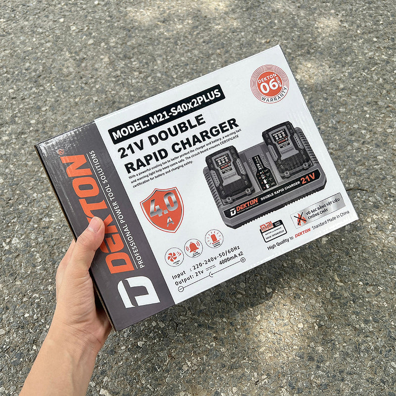 Đế sạc nhanh đôi 21V Dekton M21-S40x2PLUS (4.0A) vỏ sạc chống cháy