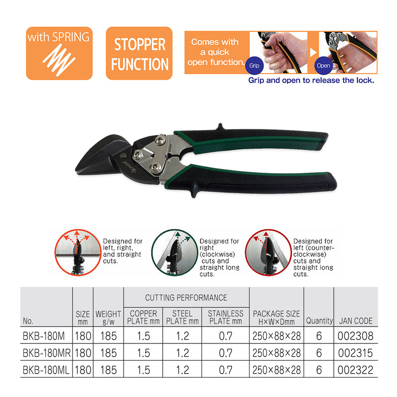 Kéo cắt tôn mũi cong phải Fujiya BKB-180MR kích thước 180mm