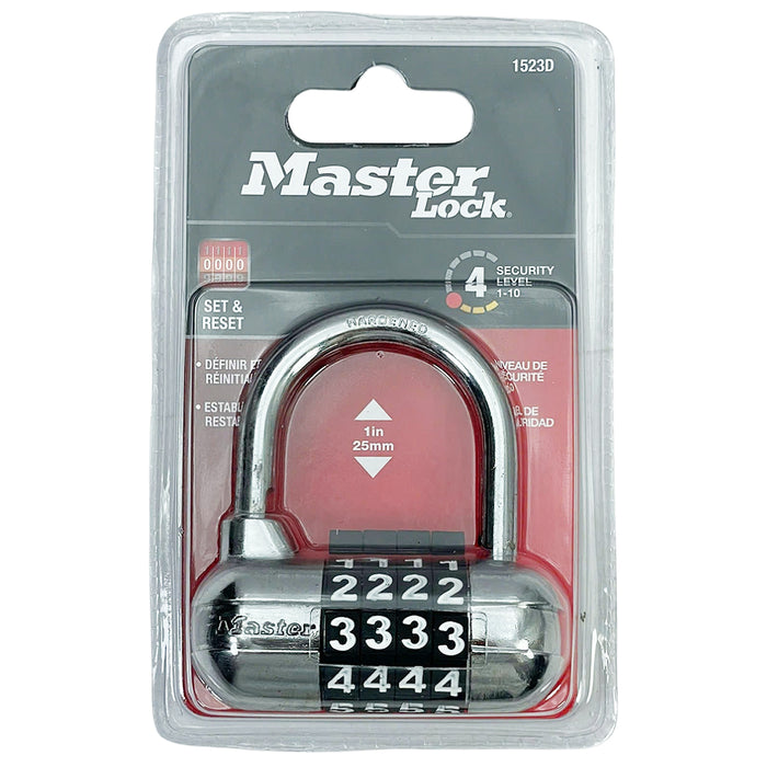 Ổ khóa số Master Lock 1523D cao cấp, thân khóa bằng kim loại rộng 64mm, 4 cọc số nhiều màu sắc