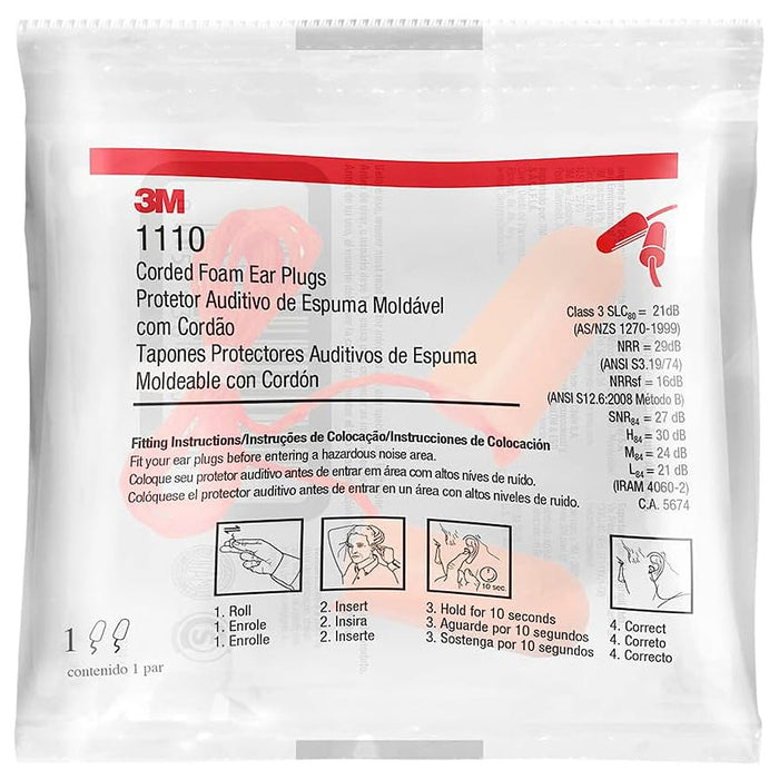 Nút bịt tai chống ồn loại có dây 3M Earplugs 1110 chất liệu Foam mềm