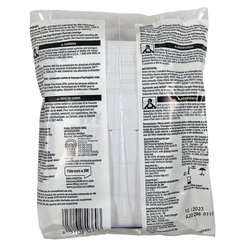 Túi 2 tấm lọc bụi P95 và khí Hydrogen Fluoride (HF) hỗ trợ giảm mùi Axit mức thấp 3M 2076HF ngàm xoay Bayonet