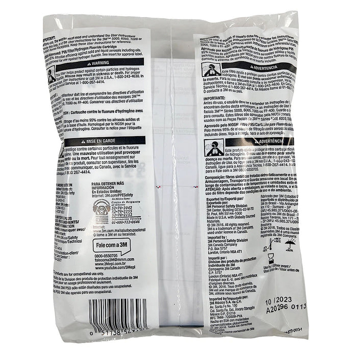 Túi 2 tấm lọc bụi P95 và khí Hydrogen Fluoride (HF) hỗ trợ giảm mùi Axit mức thấp 3M 2076HF dùng cho mặt nạ phòng độc chuẩn kết nối Bayonet ( Ngàm xoay )