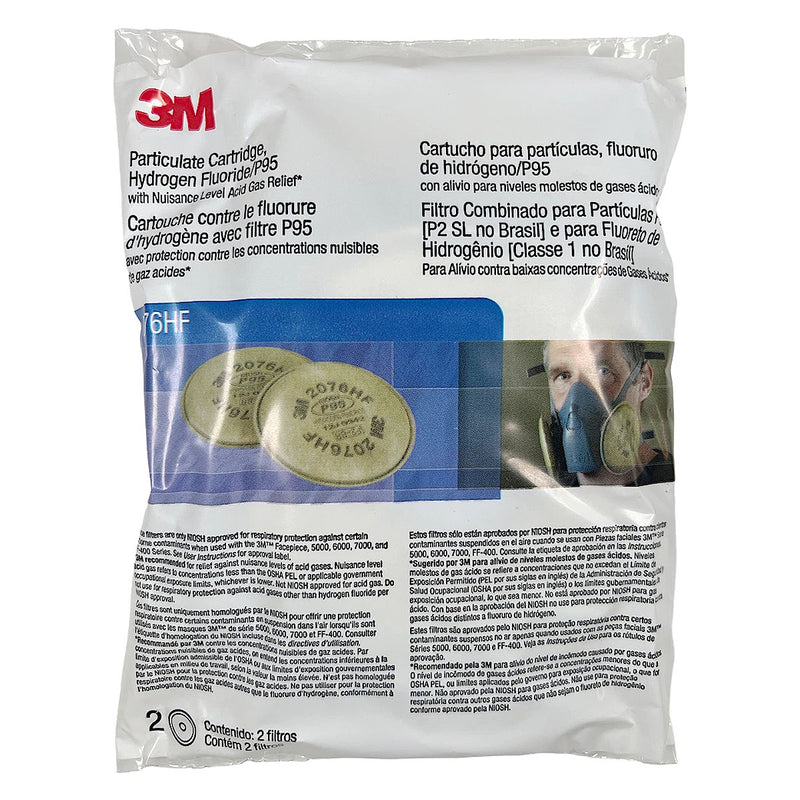 Túi 2 tấm lọc bụi P95 và khí Hydrogen Fluoride (HF) hỗ trợ giảm mùi Axit mức thấp 3M 2076HF ngàm xoay Bayonet