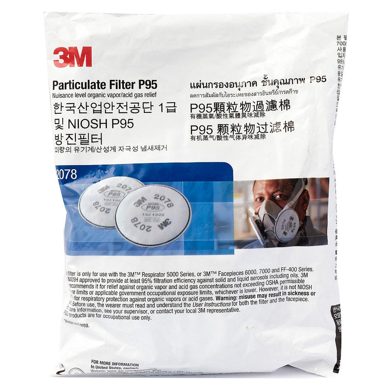 Túi 2 tấm lọc bụi P95 và hỗ trợ giảm mùi Axit mức thấp 3M 2078 ngàm xoay Bayonet