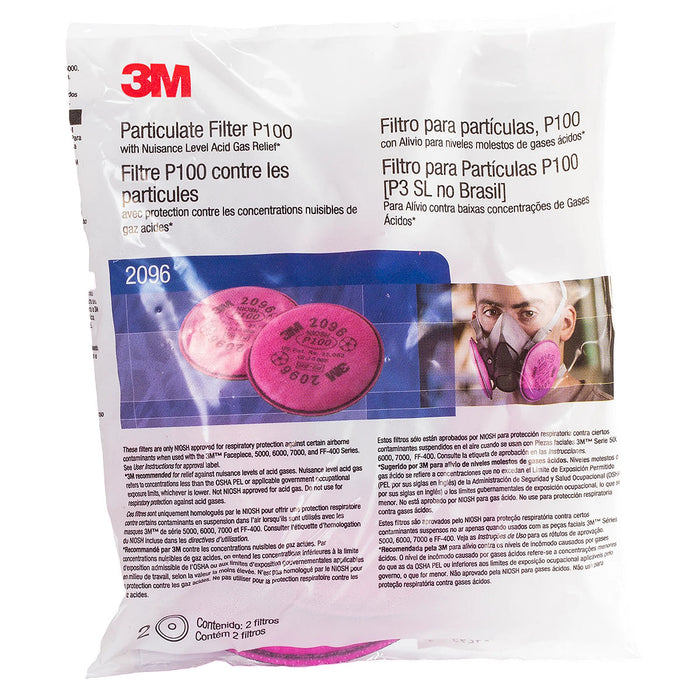 Túi 2 tấm lọc bụi P100 và giảm mùi khí Axit ở mức thấp 3M 2096 dùng cho mặt nạ phòng độc chuẩn kết nối Bayonet ( Ngàm xoay )