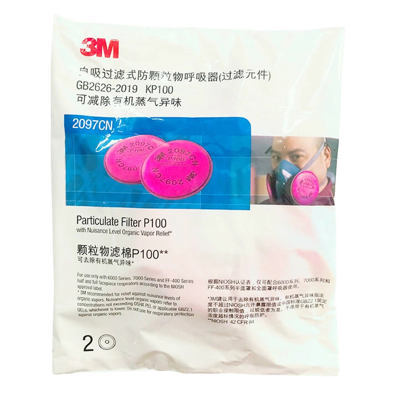 Túi 2 tấm lọc bụi P100 và giảm mùi khí hữu cơ mức độ thấp 3M 2097 dùng cho mặt nạ phòng độc chuẩn kết nối Bayonet ( Ngàm xoay )