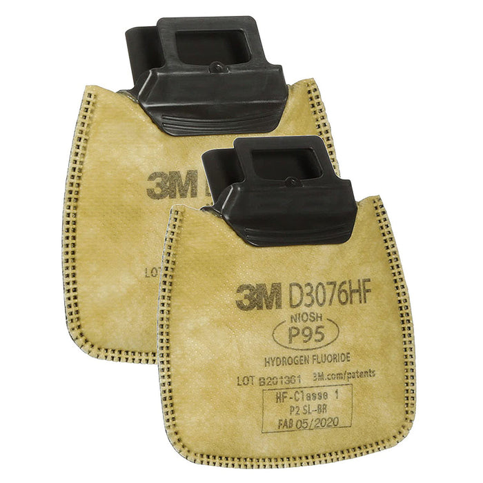 Túi 2 tấm lọc bụi P95 và khí Hydrogen Fluoride (HF) hỗ trợ giảm mùi Axit mức thấp 3M Secure Click D3076HF dùng cho mặt nạ phòng độc HF-800 Series