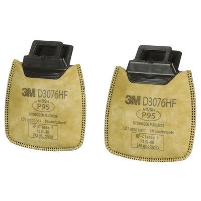 Túi 2 tấm lọc bụi P95 và khí Hydrogen Fluoride (HF) hỗ trợ giảm mùi Axit mức thấp 3M Secure Click D3076HF dùng cho mặt nạ phòng độc HF-800 Series