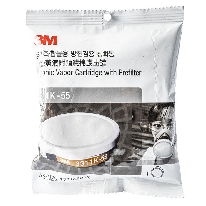 Phin lọc khí hữu cơ kèm tấm lọc bụi 3M 3311K-55 dùng cho mặt nạ phòng độc chuẩn kết nối Snap-Fit