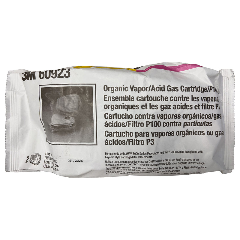 Túi 2 hộp phin lọc bụi P100, khí hữu cơ và khí Axit 3M 60923 ngàm xoay Bayonet