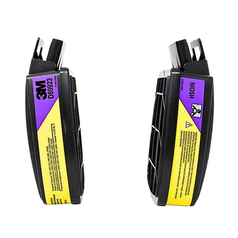 Túi 2 phin lọc khí hữu cơ, khí Axit và bụi hạt P100 3M Secure Click D80923 dùng cho mặt nạ phòng độc HF-800 Series