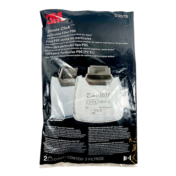 Túi 2 tấm lọc bụi P95 và hỗ trợ giảm mùi Axit mức thấp 3M Secure Click D3078 dùng cho mặt nạ phòng độc HF-800 Series