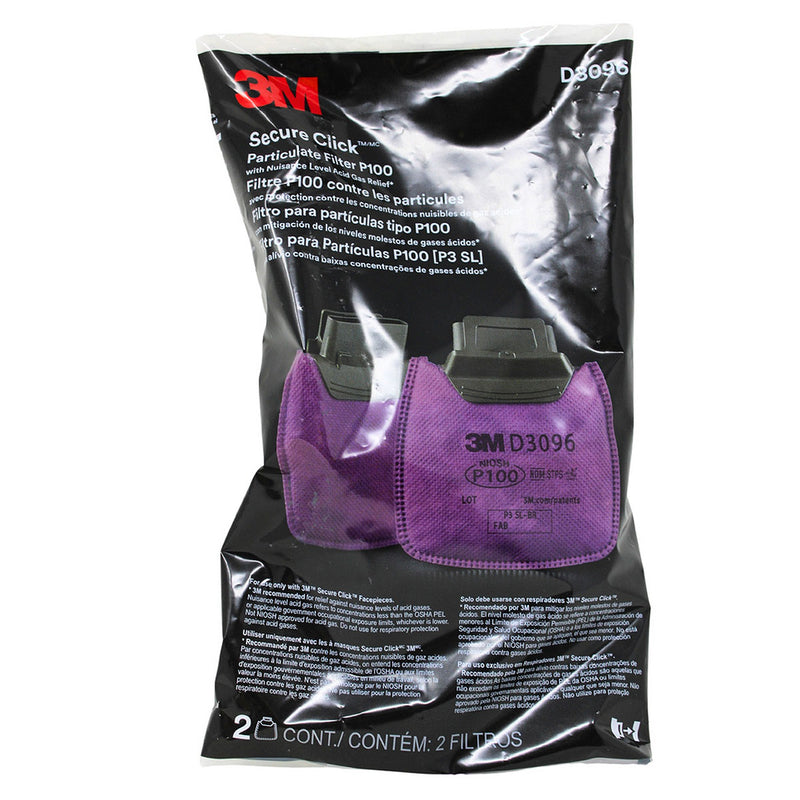 Túi 2 tấm lọc bụi P100 và chống khí Ozone 3M Secure Click D3096 dùng cho mặt nạ phòng độc HF-800 Series
