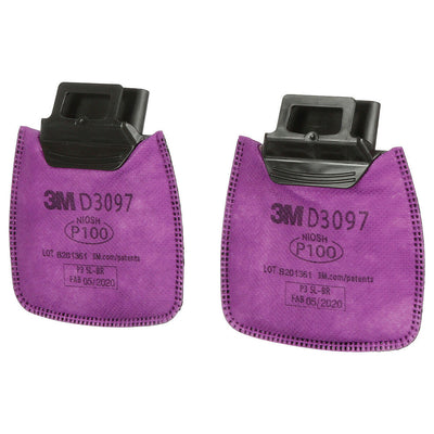 Túi 2 tấm lọc bụi P100, có lớp than hoạt tính giảm mùi 3M Secure Click D3097 dùng cho mặt nạ phòng độc HF-800 Series