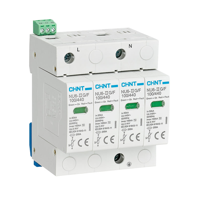 Thiết bị chống sét lan truyền Chint NU6-II G series. Tiêu chuẩn CE, RoHS và CB