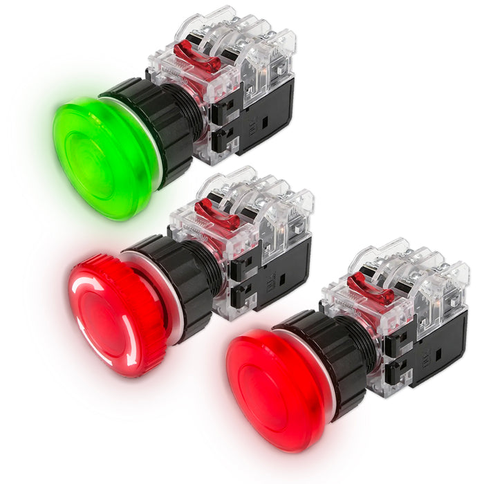 Công tắc dừng khẩn cấp có tích hợp đèn báo viền nhôm Hanyoung Nux MRA-N series, Lỗ khoét Ø25mm