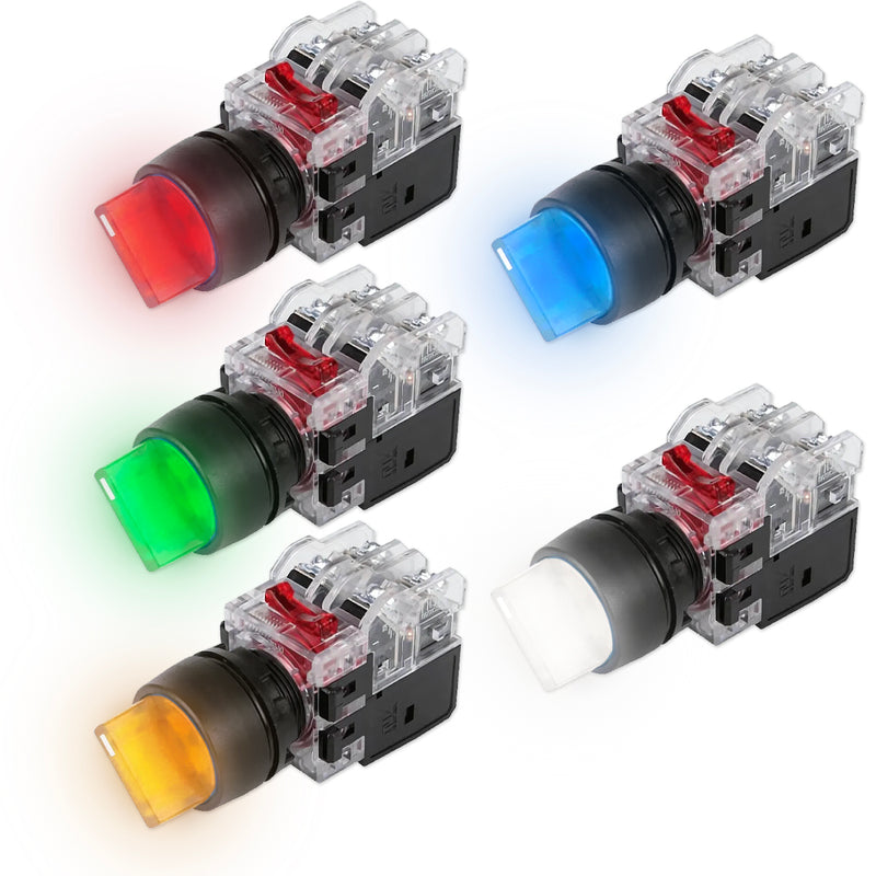 Công tắc xoay tích hợp đèn báo, mặt nhựa Hanyoung Nux MRT-T series, Lỗ khoét Ø22mm. Tiêu chuẩn CE, KC