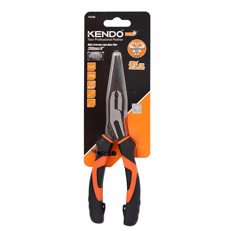 Kìm nhọn Kendo dài 7 inch - 8 inch (185mm - 200mm), vật liệu thép CR-V, có trợ lực, hệ chuyên nghiệp