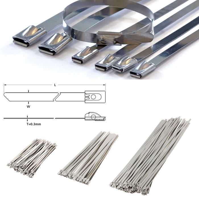 Dây rút Inox 316 KST cao cấp, không bọc nhựa (Uncoated), loại bi gài (Ball-lock), bản size L rộng 12mm