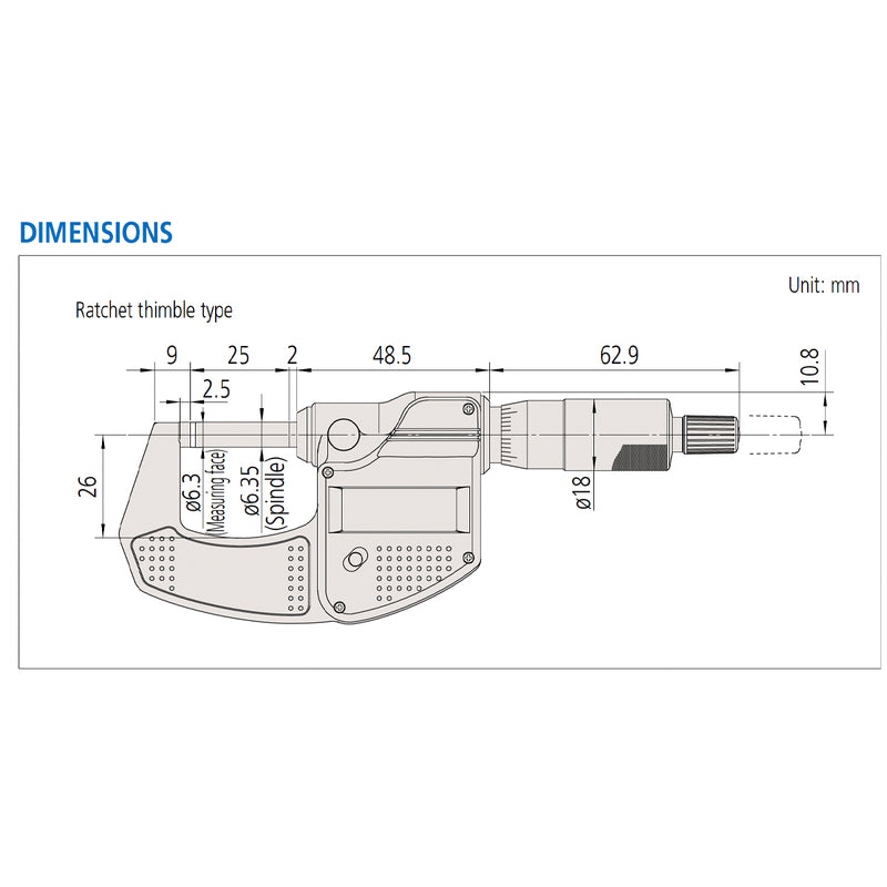 Panme điện tử đo ngoài Mitutoyo Series 293 - Dòng tiêu chuẩn, Dãy đo 0 - 25mm (0 inch - 1 inch). Không SPC xuất dữ liệu