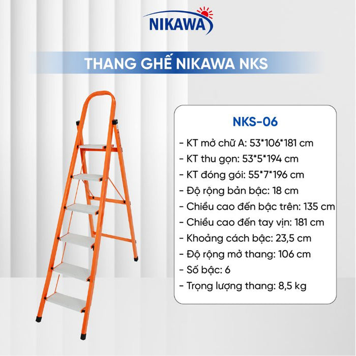 Thang ghế chữ A khung thép Nikawa NKS, chiều cao tối đa từ 1.3m ~ 1m8