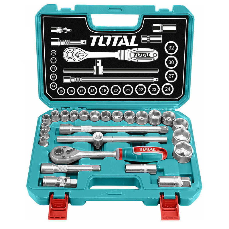 Bộ đầu tuýp và cần siết 25 chi tiết Total THT121251 cốt 1/2 inch. kích thước từ 10mm - 32mm