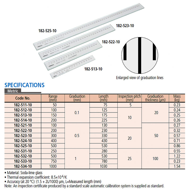 Thước vạch chuẩn bằng thủy tinh Mitutoyo (Working Standard Scales) - SERIES 182