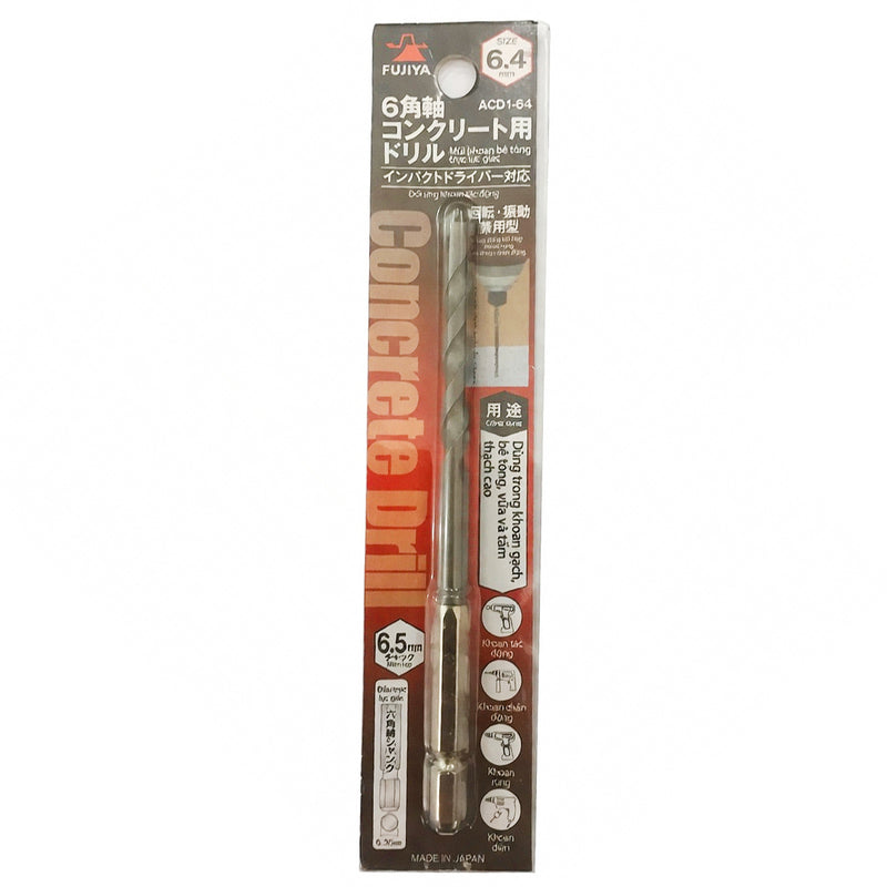 Mũi khoan bê tông Fujiya kích thước từ 3mm - 6.4mm, đuôi lục giác 6.35mm (1/4 inch)