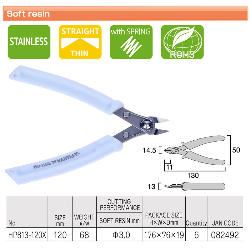 Kìm cắt nhựa mềm, có lò xo trợ lực, chất liệu Inox Fujiya HP813-120X kích thước 120mm