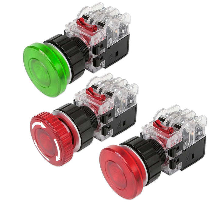 Công tắc dừng khẩn cấp có tích hợp đèn báo viền nhôm Hanyoung Nux MRA-N series, Lỗ khoét Ø25mm