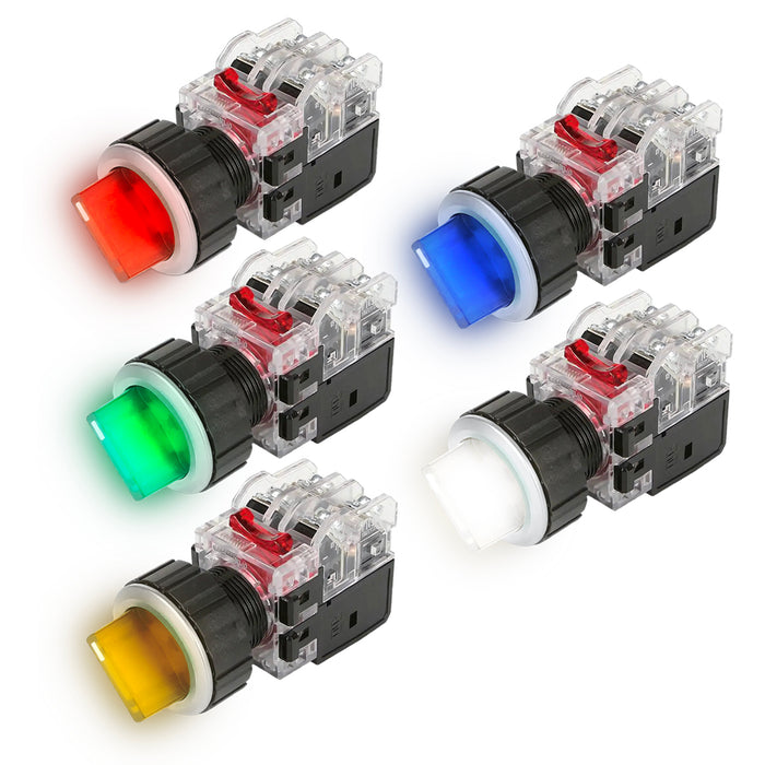 Công tắc xoay tích hợp đèn báo, mặt nhôm Hanyoung Nux MRT-A series, Lỗ khoét Ø30mm. Tiêu chuẩn CE, KC