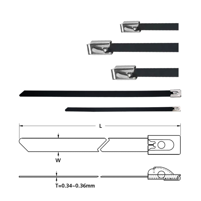 Dây rút Inox 316 KST cao cấp, bọc nhựa (nylon coated), loại bi gài (Ball-lock), bản size L rộng 12mm