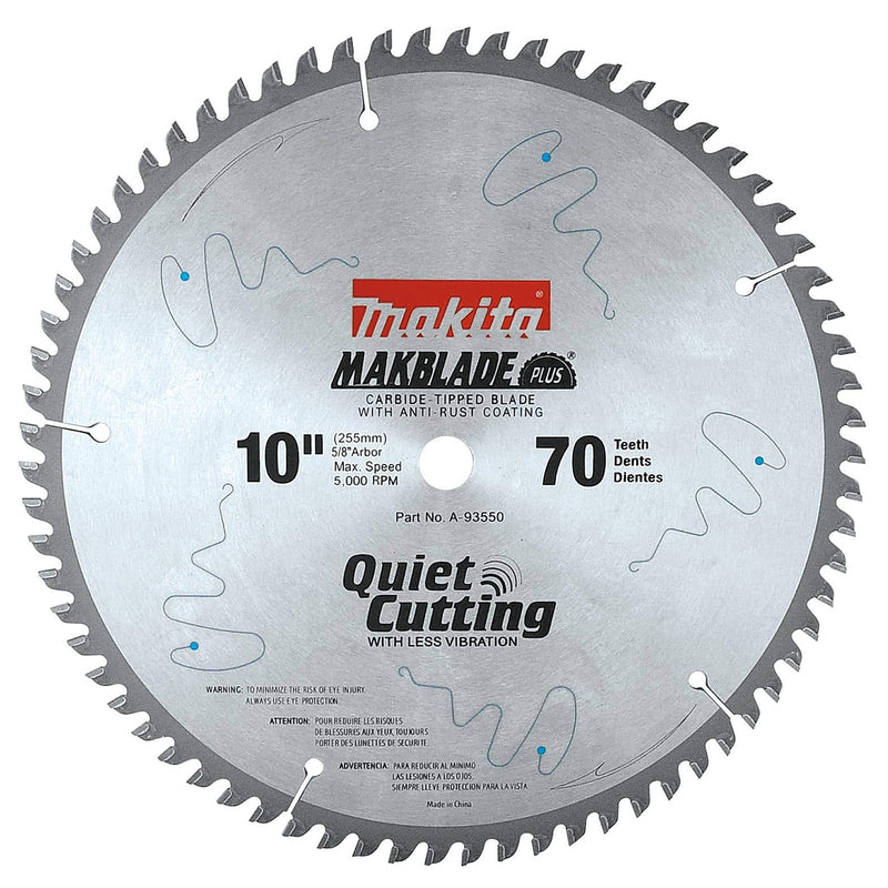 Lưỡi cưa gỗ cao cấp chống gỉ, giảm rung MakBlade Plus Makita A-93550 đường kính 255mm, 70 răng kiểu ATAF, lỗ cốt 15.88mm
