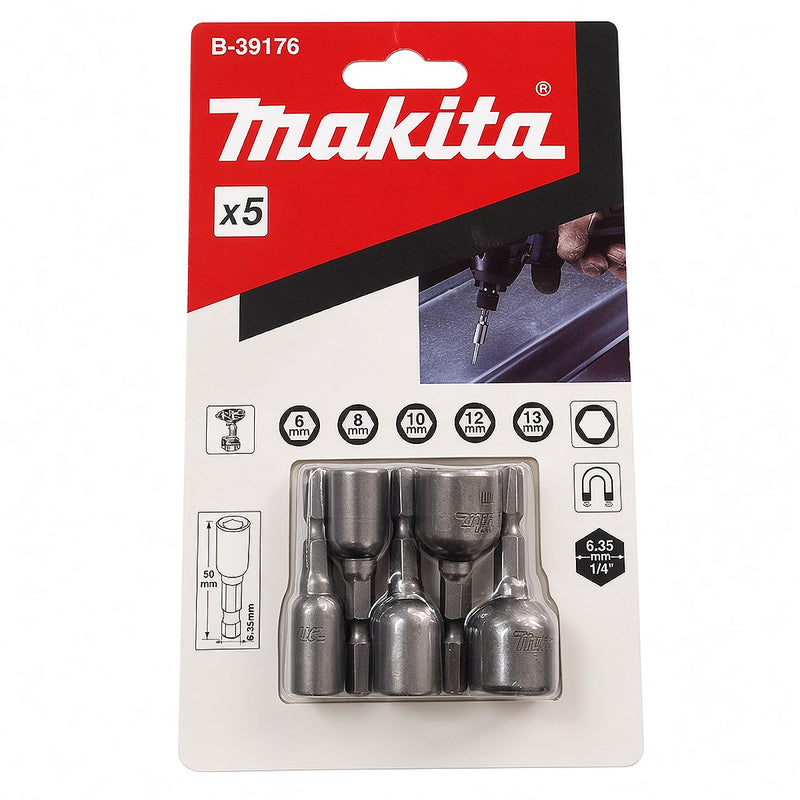 Vĩ 5 mũi vít bắn tôn Makita B-39176 kích thước từ 6mm - 13mm, đuôi lục giác 6.35mm (1/4 inch)