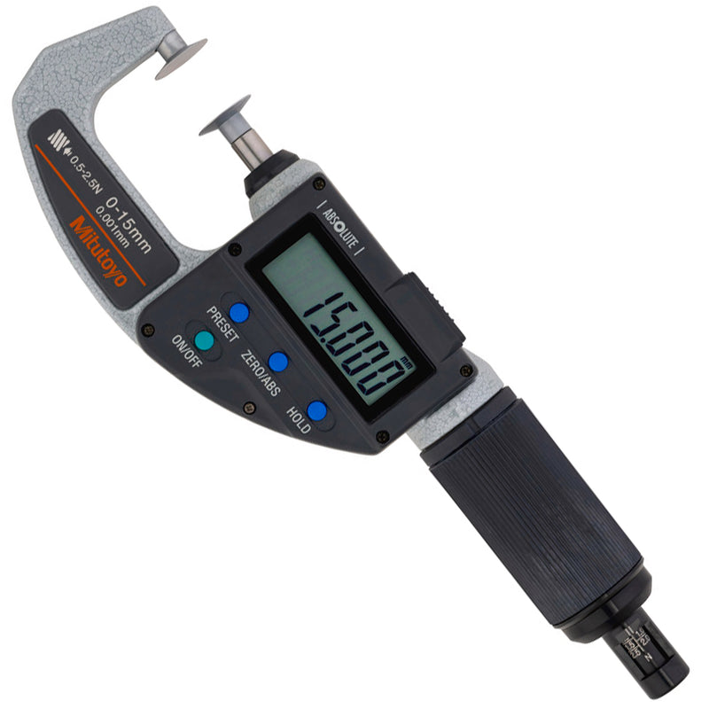Panme điện tử Mitutoyo Series 227 - Quickmike Disc Micrometers, Non-Rotating Spindle, Force Adjustment. Hàm kẹp đĩa đo nhanh, Có chỉnh lực kẹp. trục đo không xoay. Có cổng SPC xuất dữ liệu