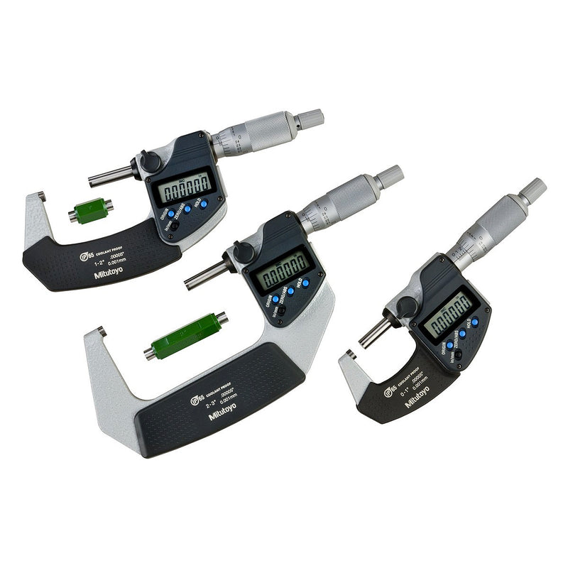 Bộ 3 thước Panme điện tử Mitutoyo hệ Inch - Mã số 293-960-30. Đáp ứng dãy đo từ 0-3 Inch. Có cổng SPC