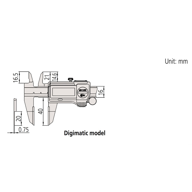 Thước kẹp điện tử Mitutoyo Series 573, ABSOLUTE Digimatic Blade Type Caliper, Hàm kẹp kiểu lưỡi dao mảnh