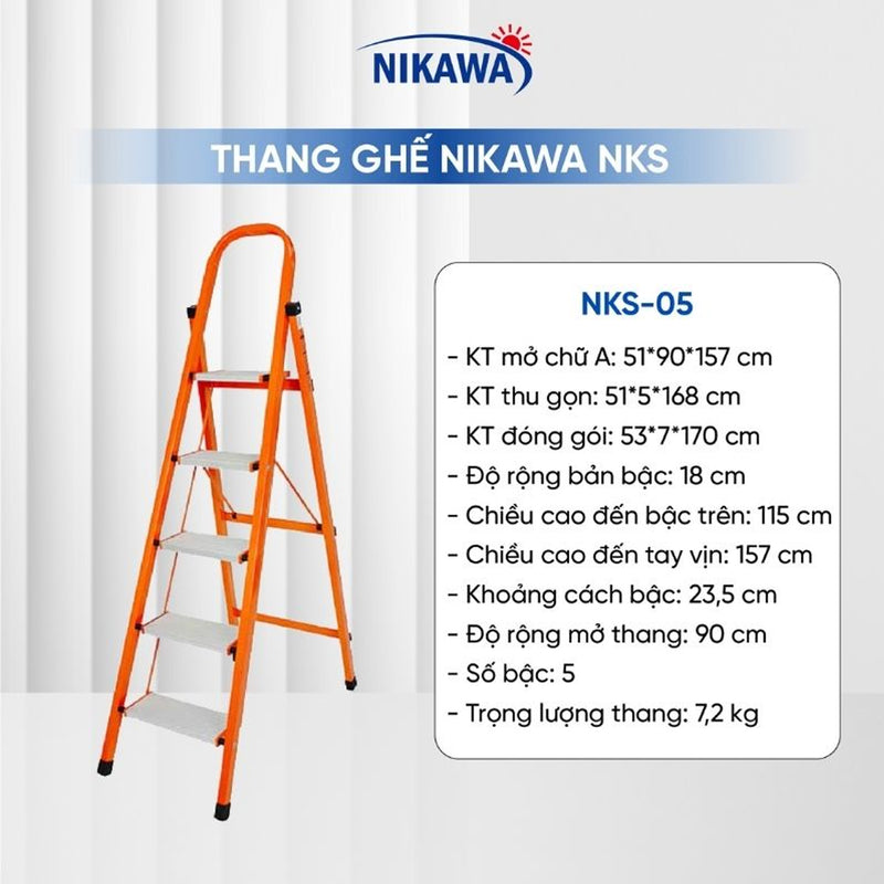 Thang ghế chữ A khung thép Nikawa NKS, chiều cao tối đa từ 1.3m ~ 1m8